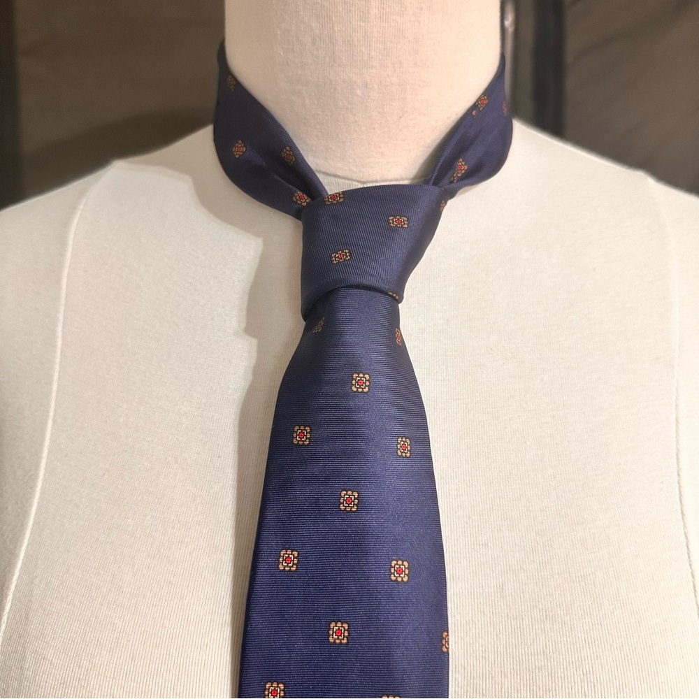Lazarus Vintage Men's Tie Silk Blue Geometric Necktie Classic Office USA Made